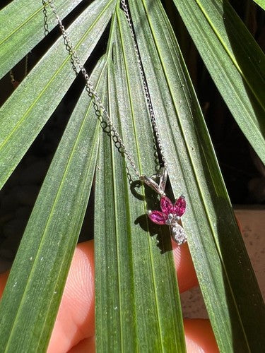 14K White Gold Pendant Necklace Ruby & Diamond