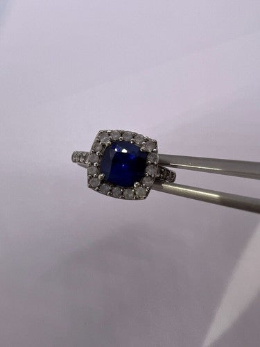925 Sterling Silver Blue Spinel & White Beryl/Goshenite Ring Size 6.5