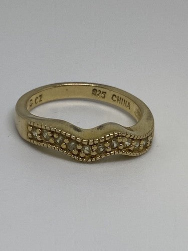 925 Sterling Silver Gold Plated CZ Ring Size 6.75