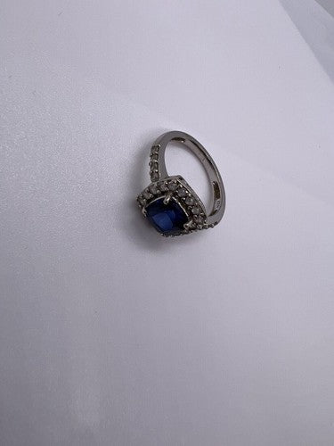 925 Sterling Silver Blue Spinel & White Beryl/Goshenite Ring Size 6.5