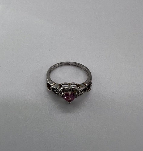 925 Sterling Silver & CZ Pink Heart Ring Size 6.5