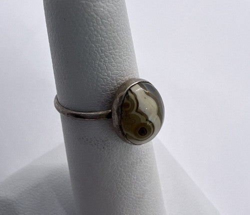 925 Sterling Silver & Agate Ring Size 4