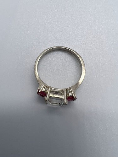925 Sterling Silver Pink & Colorless Spinel Ring Size 7.5