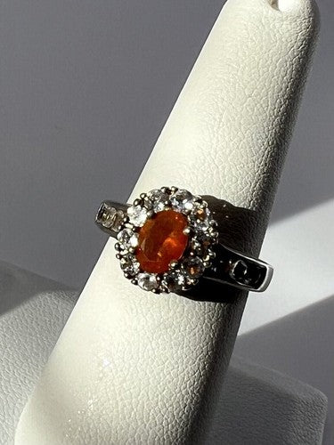 925 Sterling Silver Citrine & Goshenite Ring Size 6.5