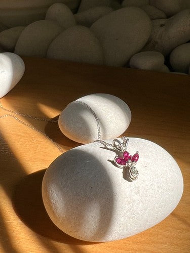 14K White Gold Pendant Necklace Ruby & Diamond