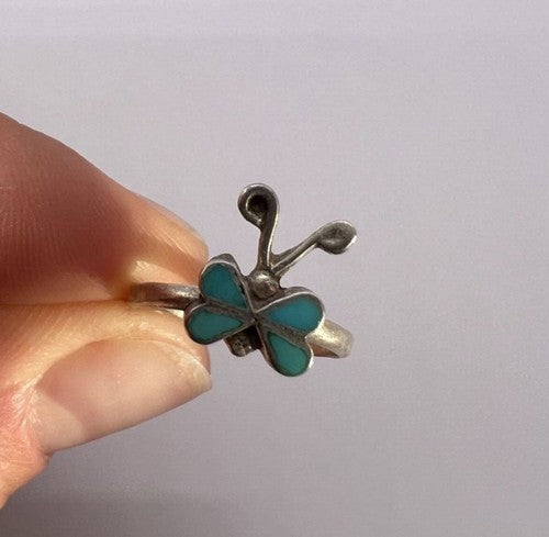 925 Sterling Silver & Turquoise Butterfly Ring Size 4