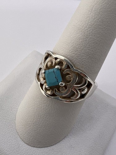 925 Sterling Silver Turquoise Ring Size 8.5