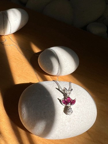 14K White Gold Pendant Necklace Ruby & Diamond