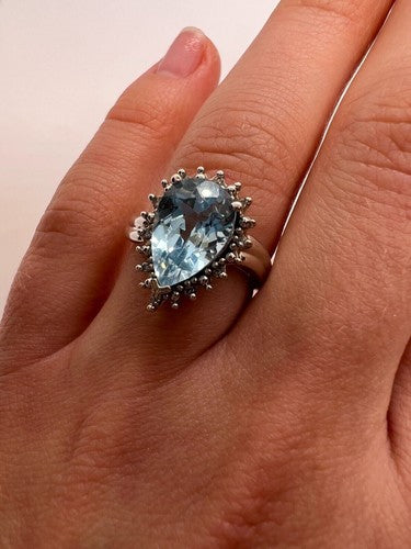 14K White Gold Topaz & Diamonds Ring Size 6