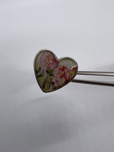 925 Sterling Silver Art Print Under Glass Cover "Heart" Ring Size 8.5