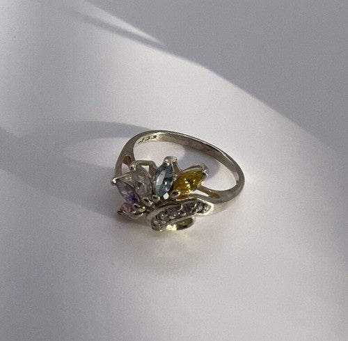 925 Sterling Silver & Multicolor CZ Ring Size 7.5