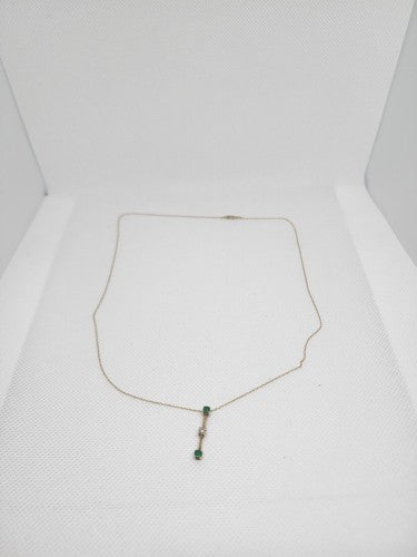 10K YELLOW GOLD EMERALD & DIAMOND EARRINGS & NECKLACE  SET