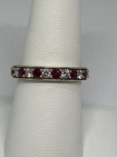 925 Sterling Silver Ruby & CZ Ring Size 8