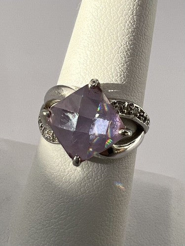 925 Sterling Silver Purple CZ Ring Size 6.5