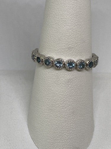 925 Sterling Silver Topaz Band Ring Size 8