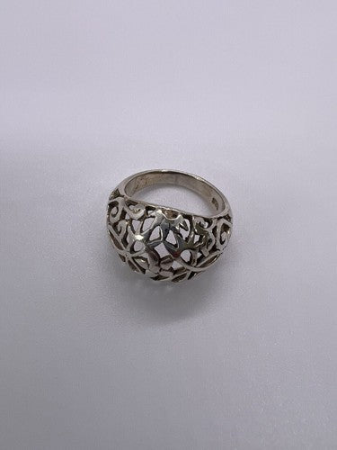 925 Sterling Silver Porous Flower Design Ring Size 8