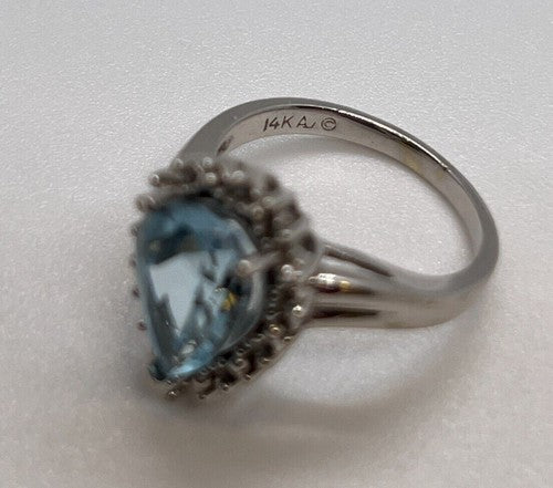 14K White Gold Topaz & Diamonds Ring Size 6