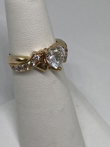 925 Sterling Silver Vermeil Heart CZ Ring Size 4.75