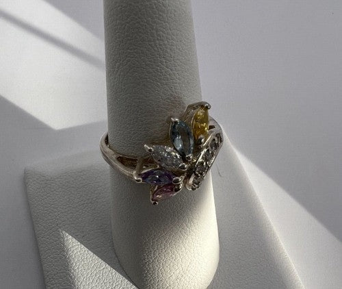 925 Sterling Silver & Multicolor CZ Ring Size 7.5