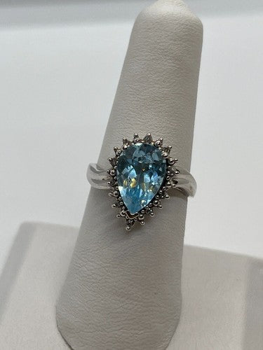 14K White Gold Topaz & Diamonds Ring Size 6