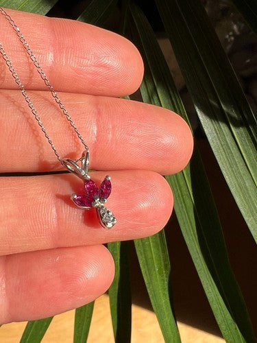 14K White Gold Pendant Necklace Ruby & Diamond
