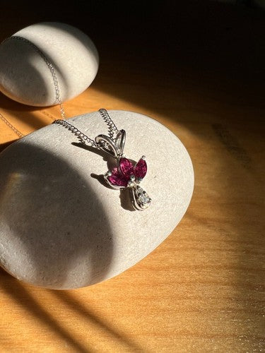 14K White Gold Pendant Necklace Ruby & Diamond