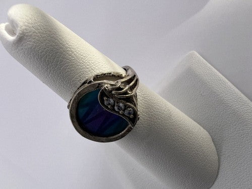 925 Sterling Silver Enamel & CZ Ring Size 5