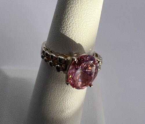 925 Sterling Silver Pink CZ Ring Size 4.5