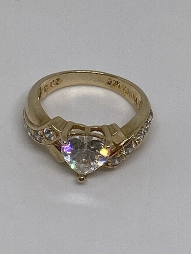 925 Sterling Silver Vermeil Heart CZ Ring Size 4.75