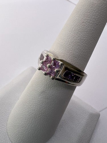 925 Sterling Silver Pink CZ Ring Size 6