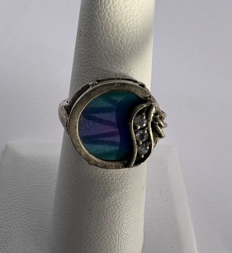925 Sterling Silver Enamel & CZ Ring Size 5