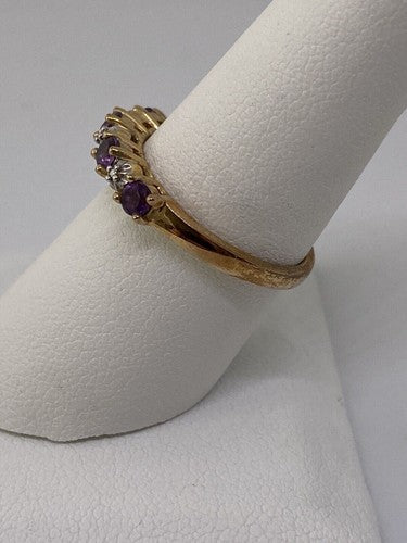 925 Sterling Silver Vermeil Amethyst & Diamond Ring Size 8