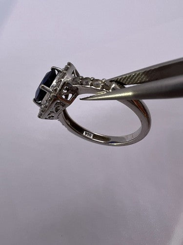 925 Sterling Silver Blue Spinel & White Beryl/Goshenite Ring Size 6.5