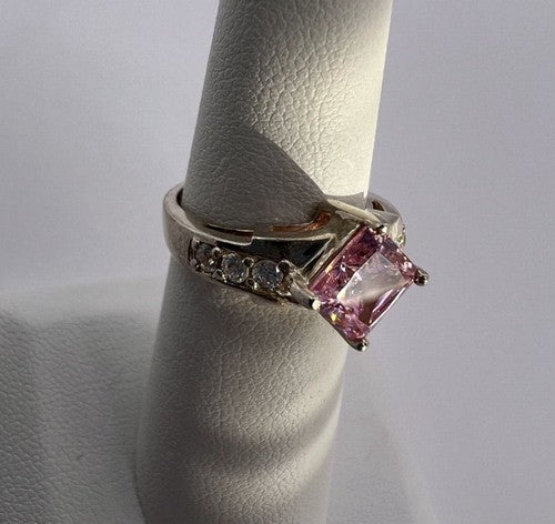 925 Sterling Silver & Pink CZ Ring Size 5.5