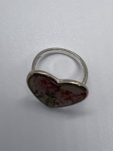 925 Sterling Silver Art Print Under Glass Cover "Heart" Ring Size 8.5