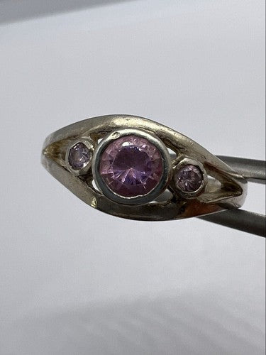925 Sterling Silver Pink CZ Ring Size 6