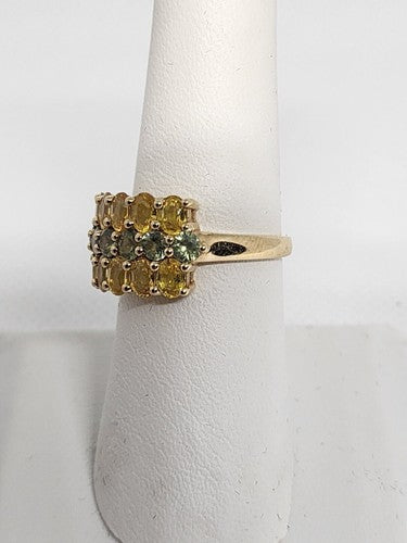 10K Yellow Gold Citrine & Aquamarine Ring Size 6