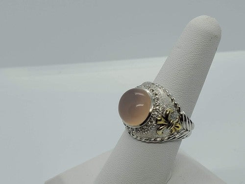 925 Sterling Silver Rose Quartz & Beryl Ring Size 8