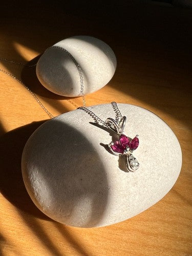 14K White Gold Pendant Necklace Ruby & Diamond