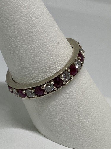 925 Sterling Silver Ruby & CZ Ring Size 8