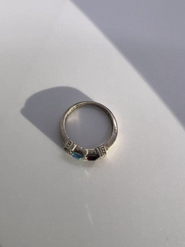 925 Sterling Silver Topaz & Tourmaline Ring Size 5.5