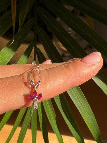 14K White Gold Pendant Necklace Ruby & Diamond