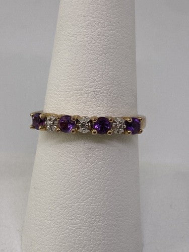 925 Sterling Silver Vermeil Amethyst & Diamond Ring Size 8