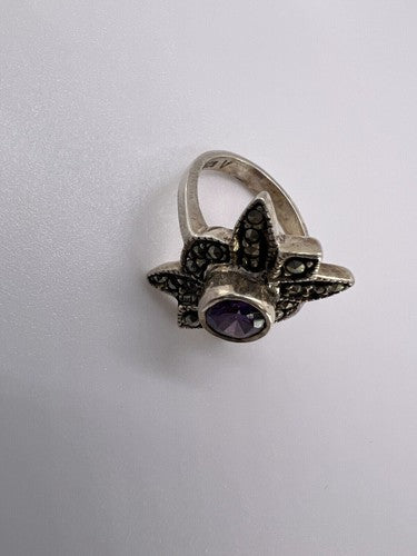925 Sterling Silver Amethyst & Marcasite Ring Size 5