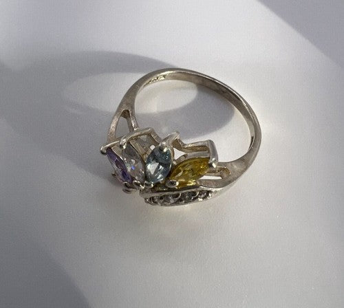 925 Sterling Silver & Multicolor CZ Ring Size 7.5