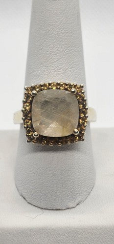 925 Sterling Silver With Quartz & Helidor Ring Size 9.5