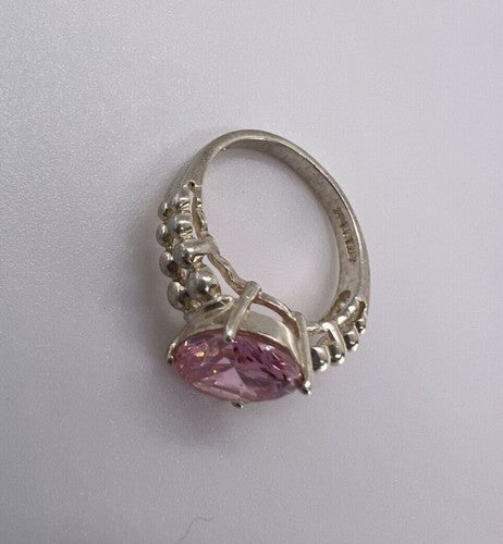 925 Sterling Silver Pink CZ Ring Size 4.5