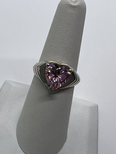 925 Sterling Silver Pink CZ "Heart" Ring Size 6.5
