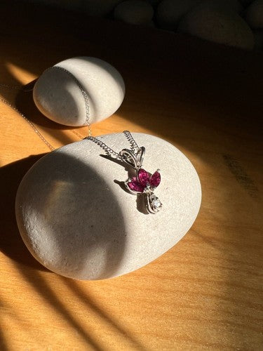 14K White Gold Pendant Necklace Ruby & Diamond