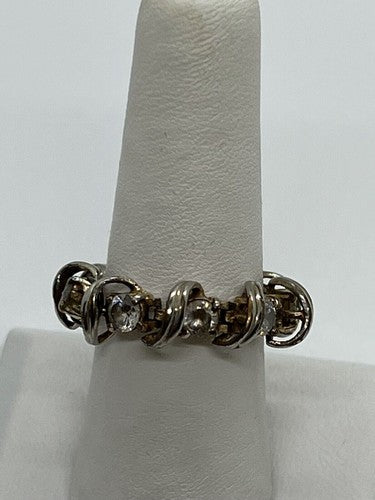 925 Sterling Silver Twisted Wire & CZ Ring Size 8.5